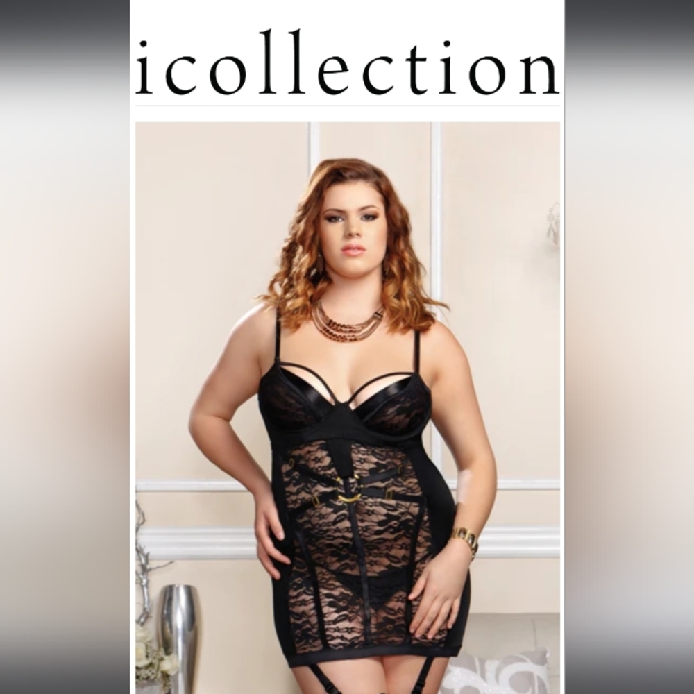 iCollection-(3pc) Chemise Set (Black)-M